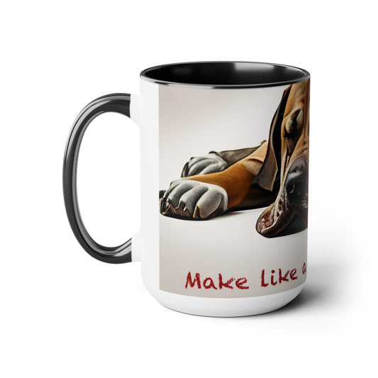 Two-Tone Coffee Mugs, 15oz Make Like a Dog and Sleep, Cat and Dog Gifts, Cat and Dog Coffee Mug, Cat and Dog Lovers