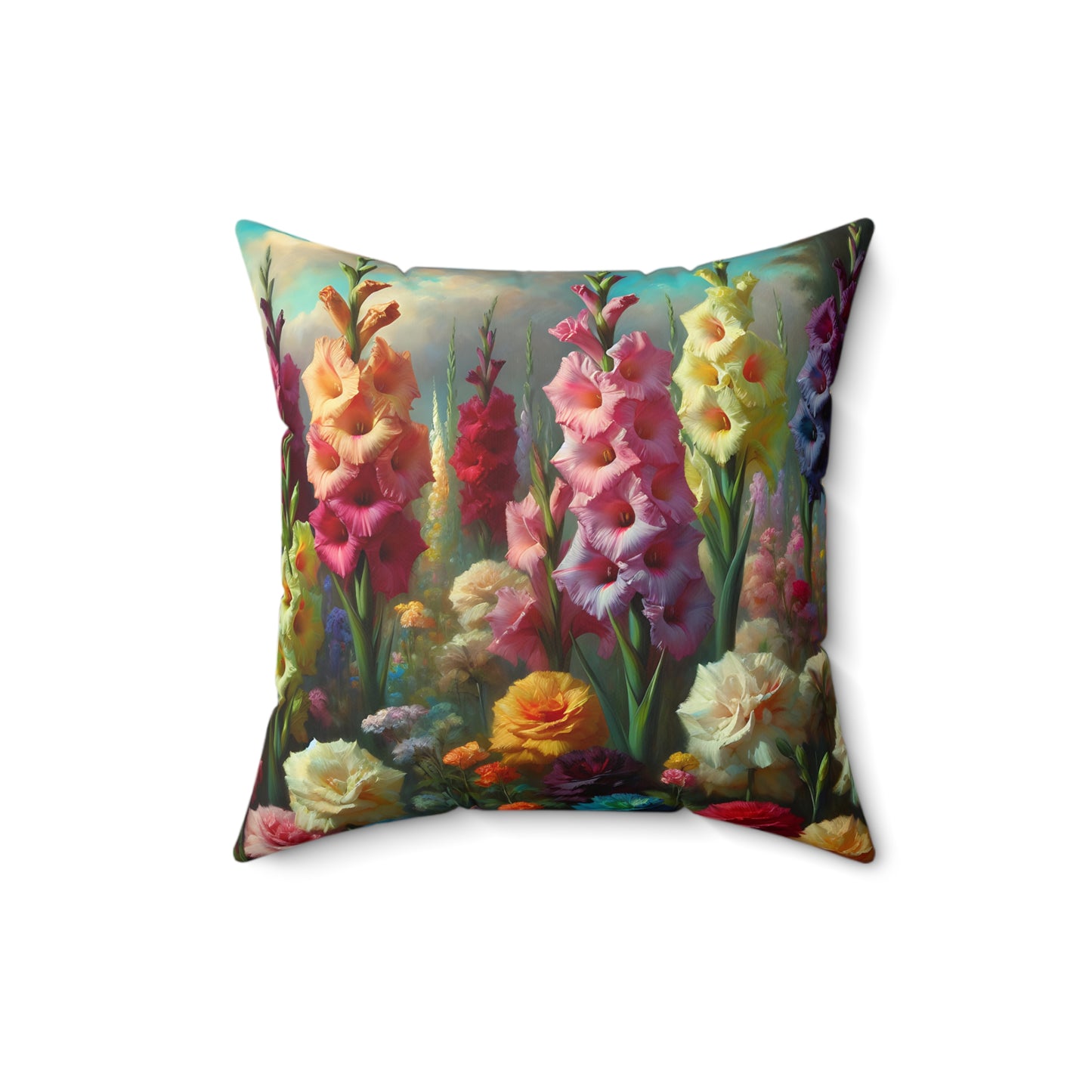 Stunning Gladiolus and Rose Garden Print Throw Pillow