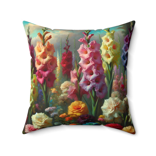 Stunning Gladiolus and Rose Garden Print Throw Pillow